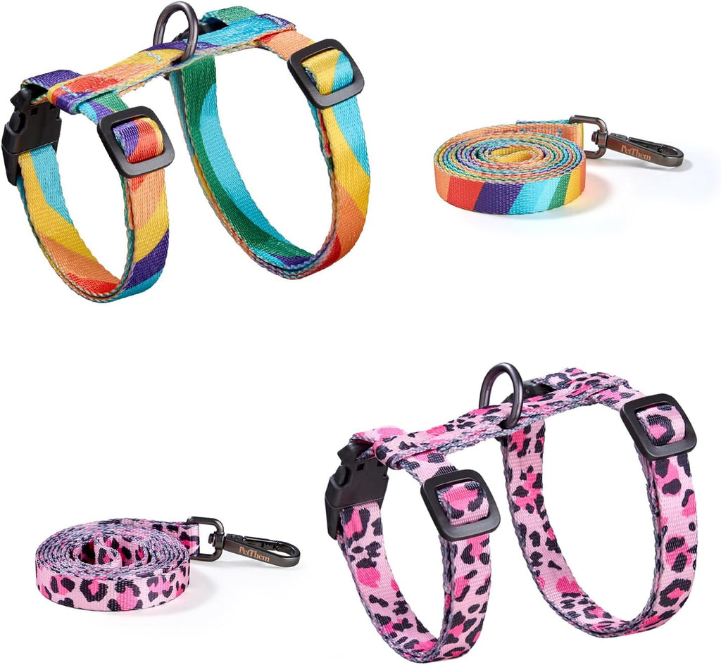 PetThem Adjustable Cat Harness and Leash Set Escape Proof (Yellow & Pink)