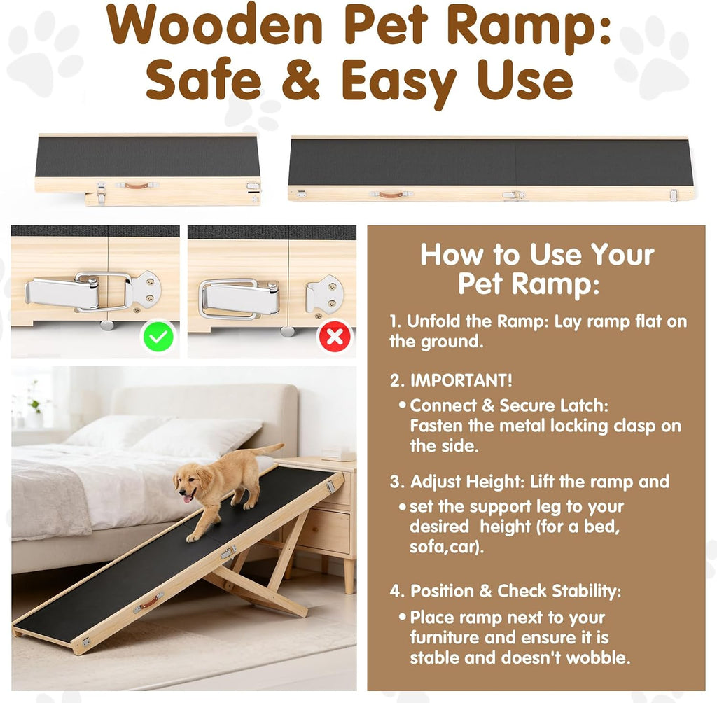 Foldable Dog Ramp for High Beds & SUVs, 63 Inch with High-Traction Mat. Adjustable Height (19.7"-31.5") for Medium, Large & XL Dogs - Portable Pet Stairs Alternative