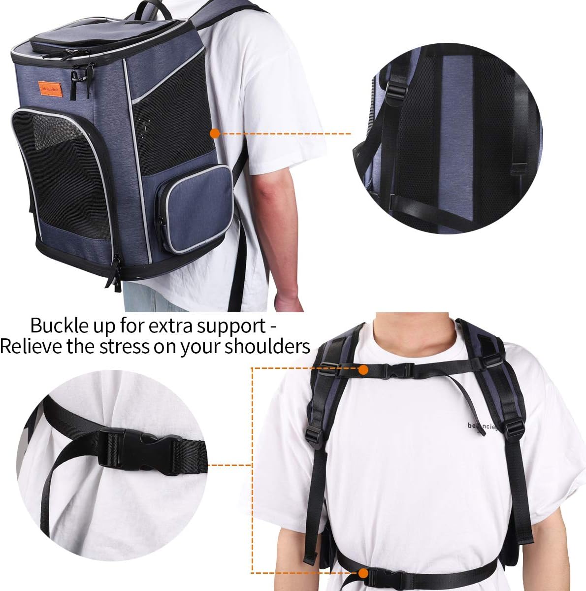 Morpilot Expandable Cat Carrier Backpack for Small Dogs & Cats Up to 25lbs, Breathable Mesh Pet Travel Backpack with Safety Leash, Foldable Airline Approved Carrier for Hiking Camping Outdoor, Blue