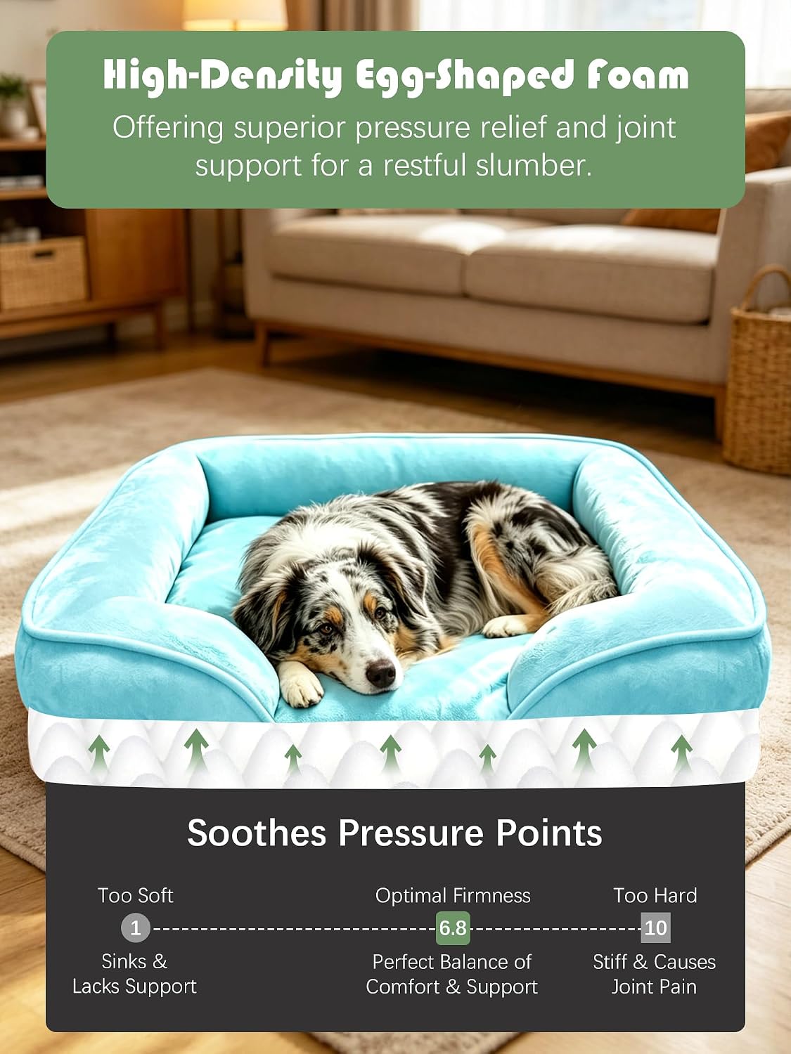 Spotted Play Orthopedic Dog Bed with Sides - Sofa Beds for Large Dogs, Supportive Foam Pet Couch Bed with Washable Removable Cover, Waterproof Lining and Non-Slip Bottom, Ice Blue - L