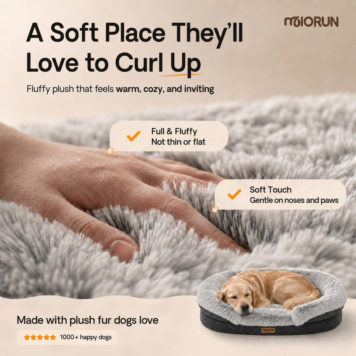 Miorun Fluffy Orthopedic Dog Beds Large Sized Dog, 48" Bolster Sofa Bed