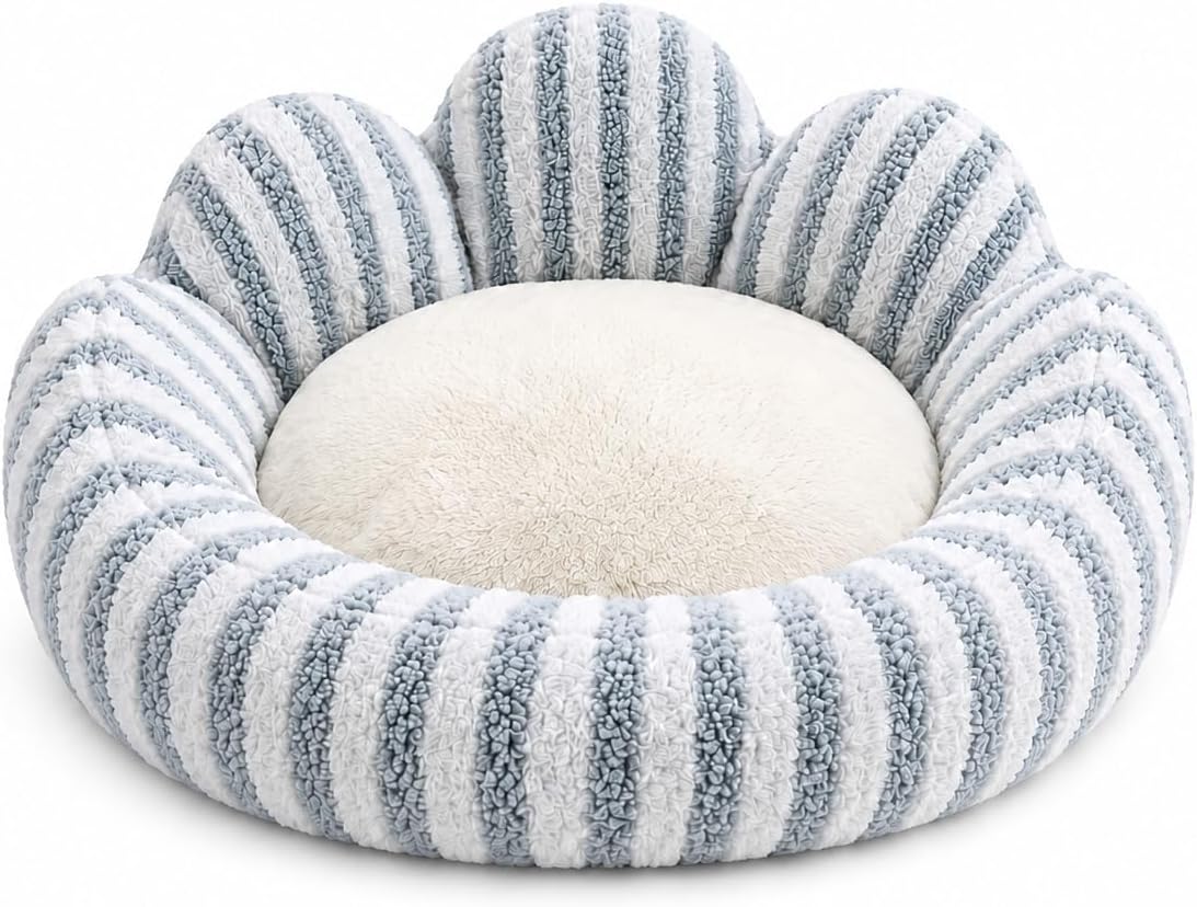 Small Dog Bed, Flower-Shaped Calming Cat Bed, 27 in, Light Blue