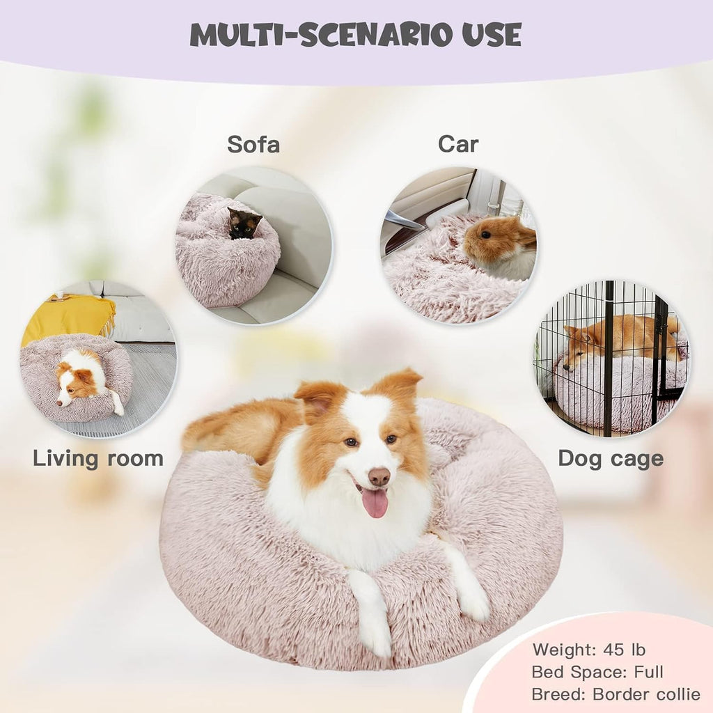 Himax 35in Covered Large Dog Bed with Blanket Attached Calming Burrow Beige