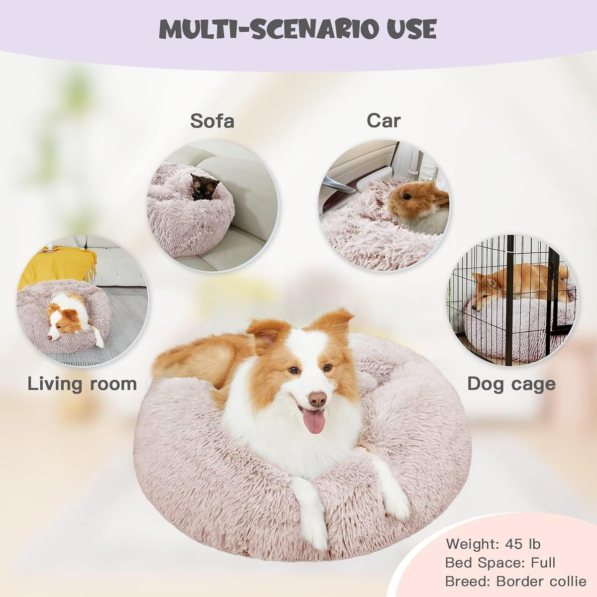 Himax 35in Covered Large Dog Bed with Blanket Attached Calming Burrow Beige