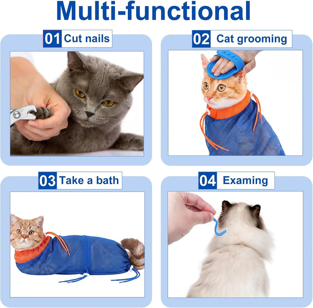 9 Pcs Cat Bathing Bag Set Cat Shower Bag, Navy Blue