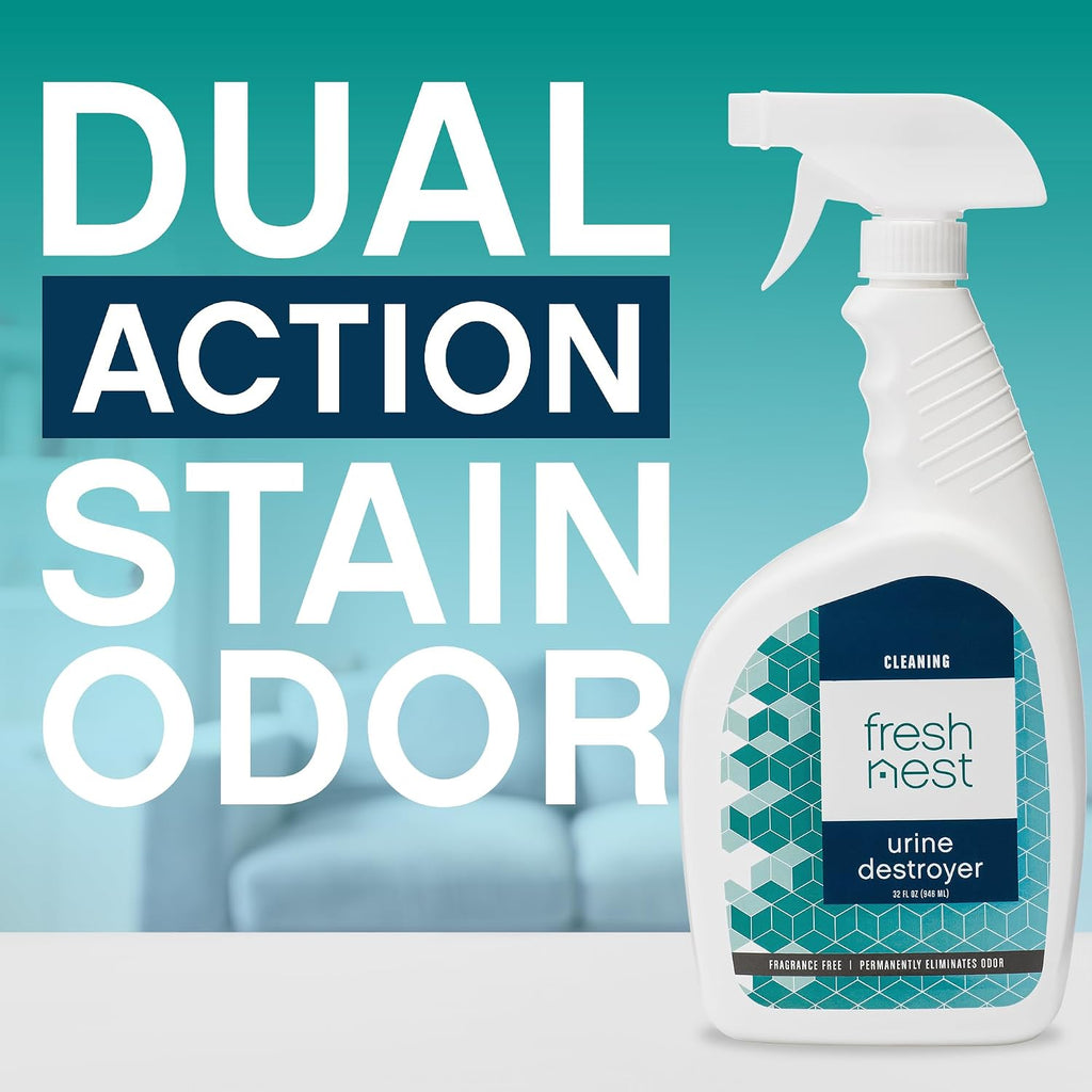 Urine Destroyer - Fragrance-Free Cleaner for Stain and Odor Removal on Wood Floors, Carpets, Mattresses - Ideal for Cats, Dogs, and Pets - Powerful Resolve and Eliminator Formula - 32 Fl Oz