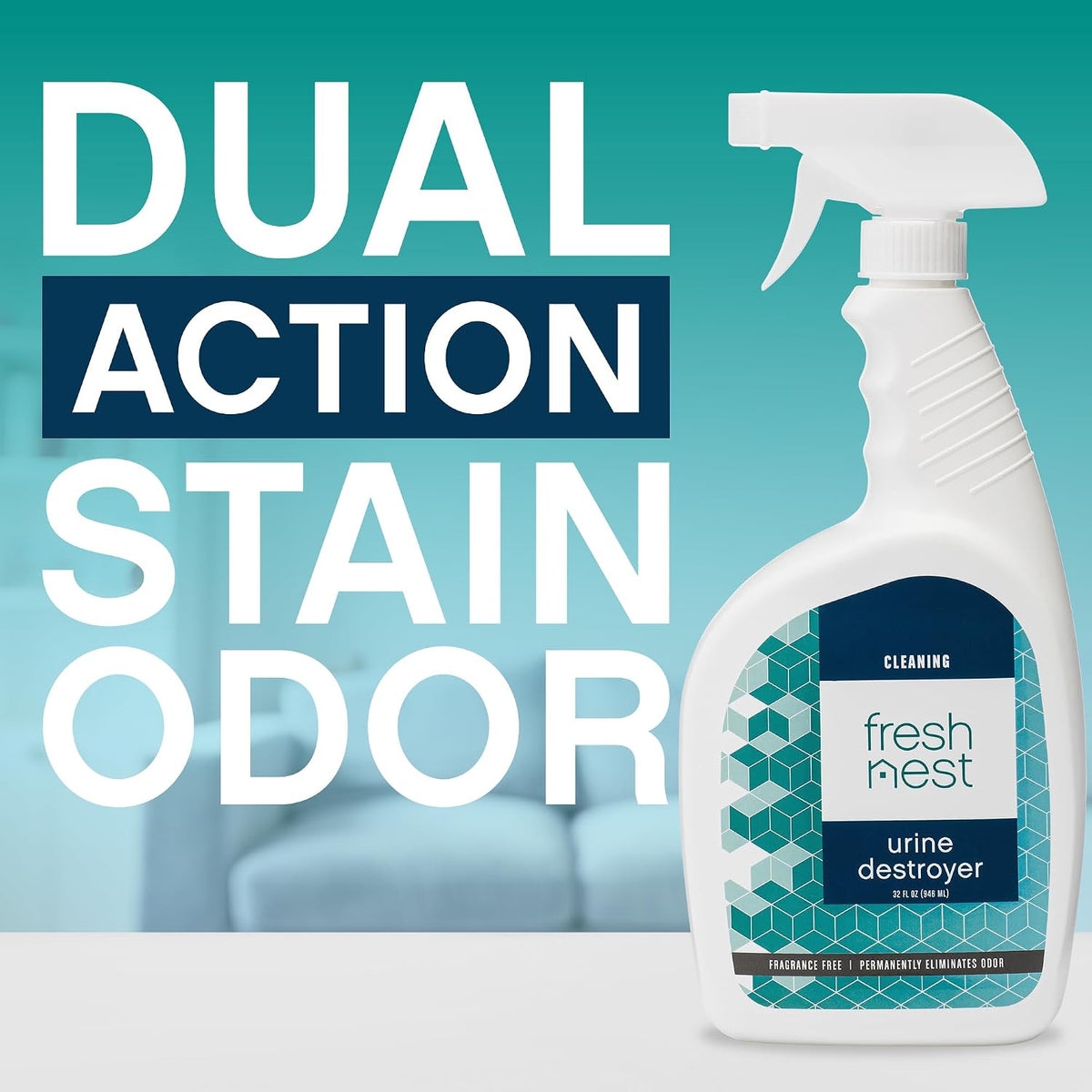 Urine Destroyer - Fragrance-Free Cleaner for Stain and Odor Removal on Wood Floors, Carpets, Mattresses - Ideal for Cats, Dogs, and Pets - Powerful Resolve and Eliminator Formula - 32 Fl Oz