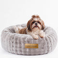Modern Threads Calming Donut Dog Bed for Small Dogs, Plush Round Faux Fur Pet Bed with Raised Bolster, Soft Washable Dog Bed, 24x24x9, Gray