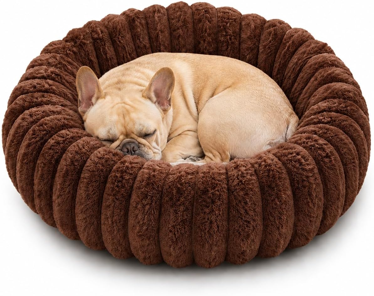 Calming Dog Bed Medium Size Dog Donut Washable Pet Bed, 31.5” Coffee