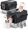 Jotesnew 2 Pack XL Enclosed Stainless Steel Litter Box with Lid, Black