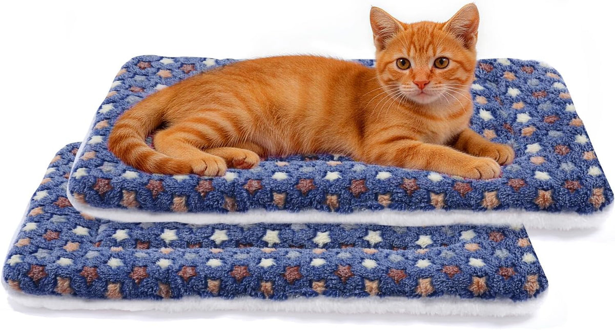 Mora Pets Cat Bed Ultra Soft Dog Crate Pad Star Print 2 Pack 18 inch Blue