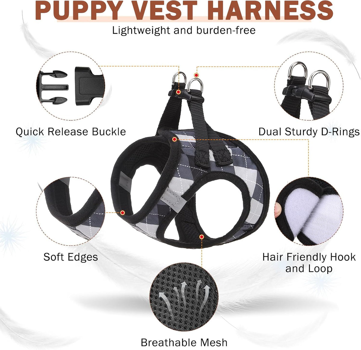 SCENEREAL Small Dog Harness Collar and Leash Set, No Pull Puppy Harness