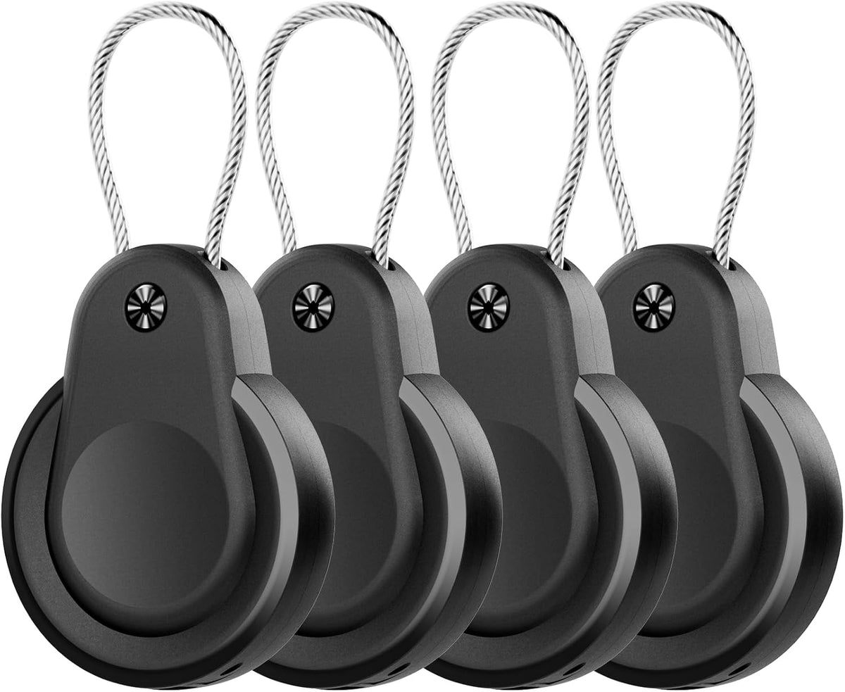 Waterproof for AirTag Holder 1st/2nd 4 Pack Lock Case Keychain for Apple AirTags for Air Tag Keyring with Wire Cable Durable Lightweight for AirTag Cover Keys Kids Luggage Backpacks Pet Collar Black