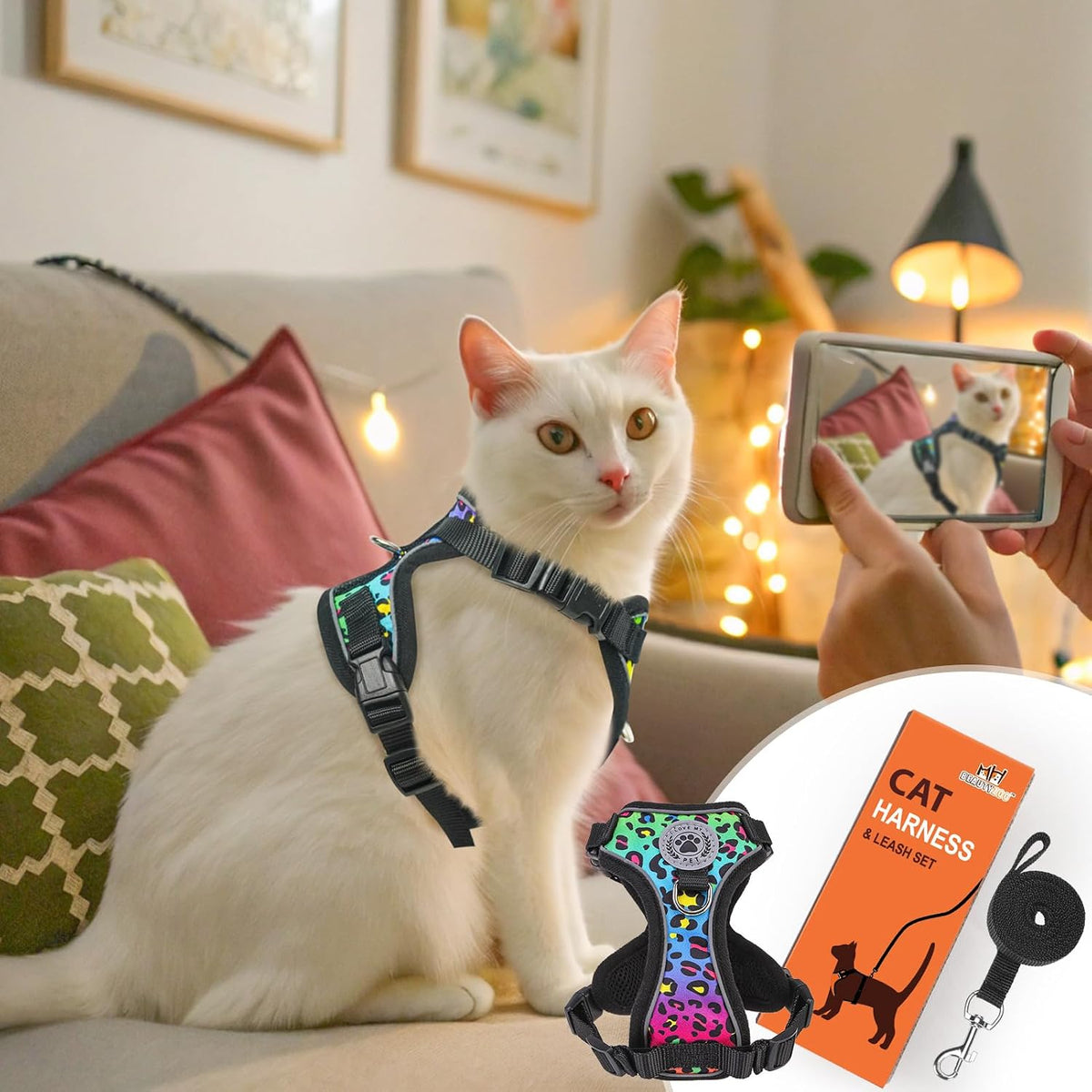 BEAUTYZOO Cat Harness and Leash,Escape Proof Easy-On Vest w/Neck Buckle, S