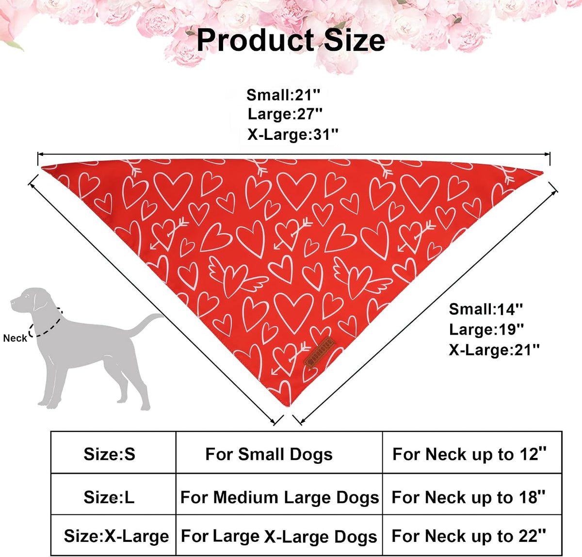 ADOGGYGO Valentine Dog Bandanas, Red Pink Heart Pet Scarf, Multi Size Offered, White Red Valentine Bandana for Small Dogs (Small)
