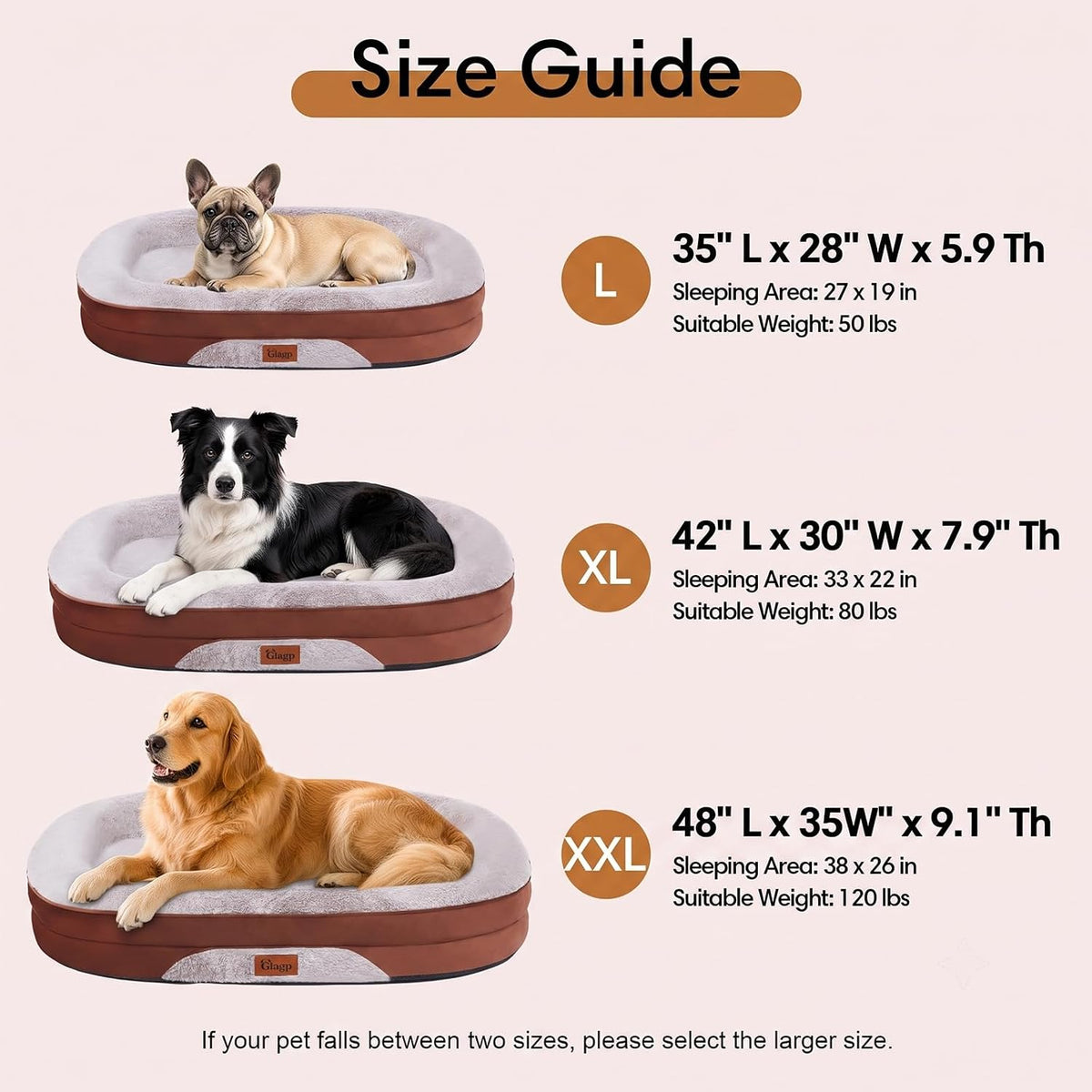 Orthopedic Dog Beds Large Sized Dog, Washable Dog Bed, 48" L, Brown