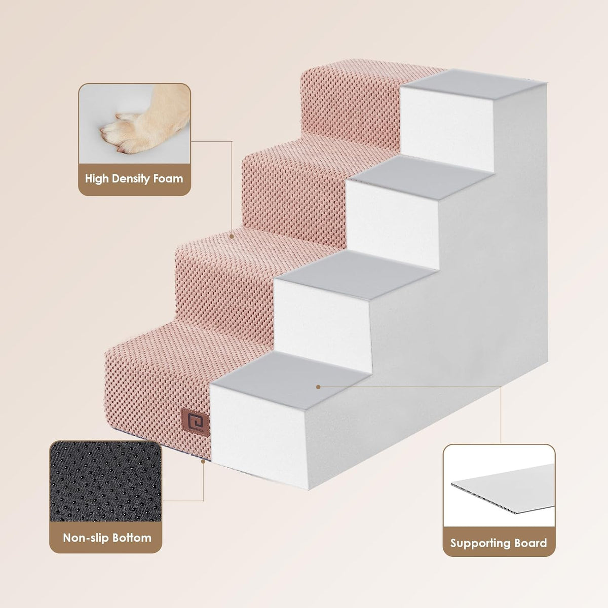 EHEYCIGA Dog Stairs for Bed 18" H, 4-Step Dog Steps for High Bed, Pink