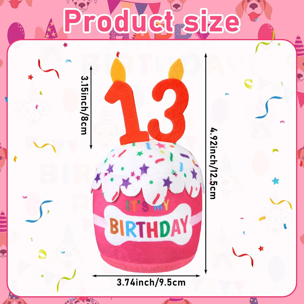 Dansydaisy Dog Birthday Cake Toy Squeaky Plush Gift,13th,Pink | Interactive Squeaky Gift for Dogs, Dog Birthday Decor , Soft Chew for Small Medium Large Pets, Cake Design with Candle