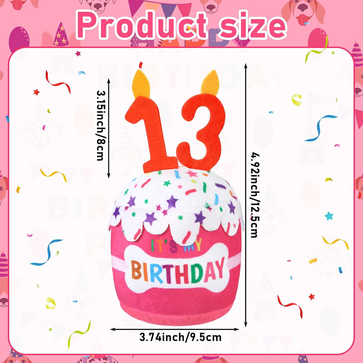 Dansydaisy Dog Birthday Cake Toy Squeaky Plush Gift,13th,Pink | Interactive Squeaky Gift for Dogs, Dog Birthday Decor , Soft Chew for Small Medium Large Pets, Cake Design with Candle
