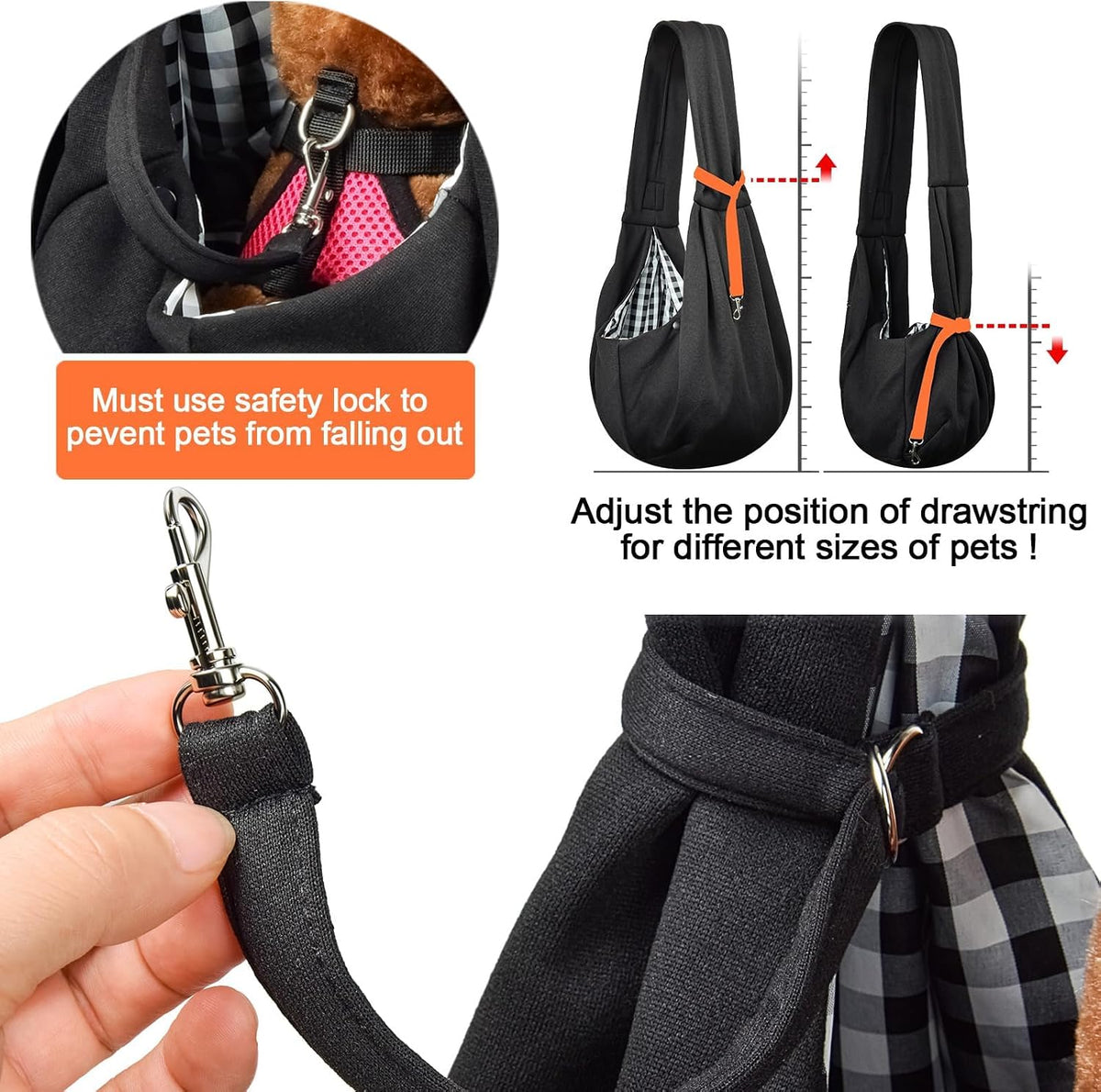 Tomkas Small Dog Cat Sling Carrier Puppy Purse Travel Wrap Soft Crossbody Pet Bag (Black, M - Zip Pocket & Classic Strap)