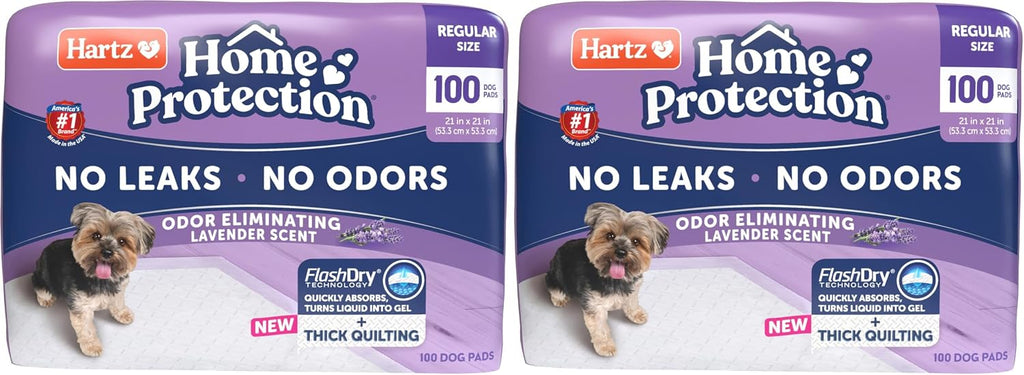 Hartz Home Protection Lavender Scented Odor Eliminating Dog Pads, 21 x 21 (100 Count) (Pack of 2)