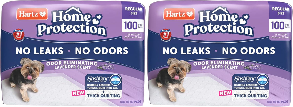 Hartz Home Protection Lavender Scented Odor Eliminating Dog Pads, 21 x 21 (100 Count) (Pack of 2)
