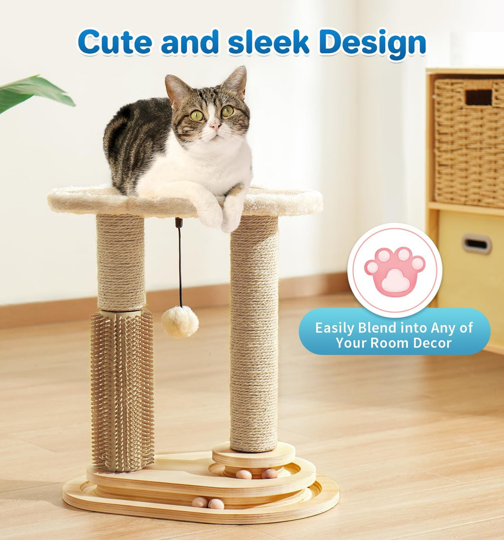 Made4Pets Kitten Toy Scratching Post with Self Groomer for Indoor Cats