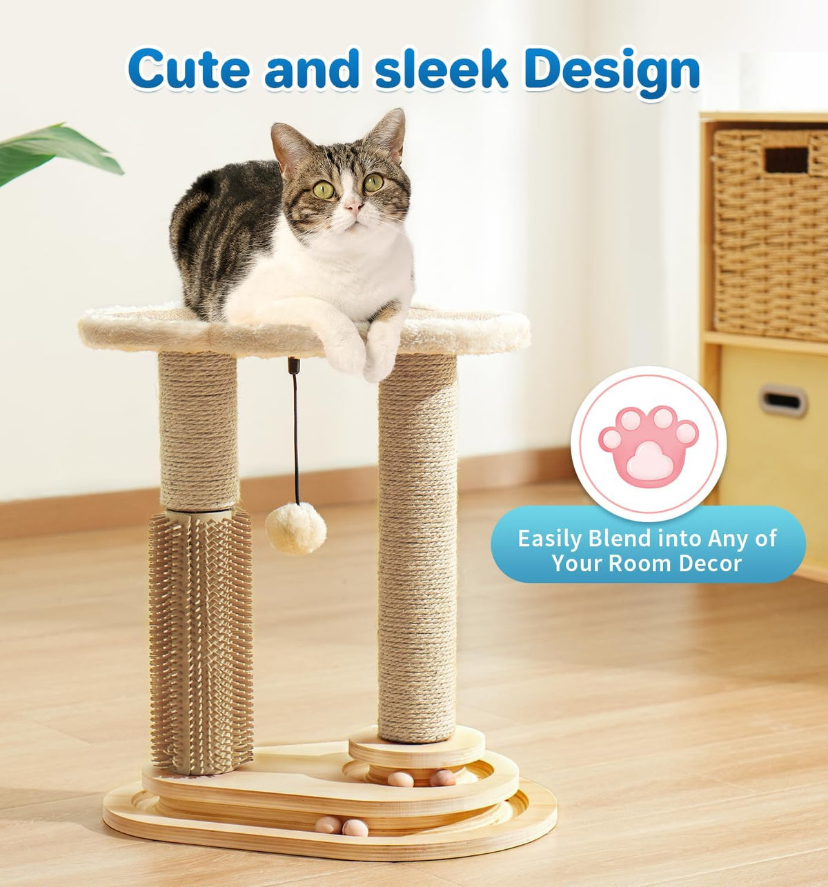 Made4Pets Kitten Toy Scratching Post with Self Groomer for Indoor Cats