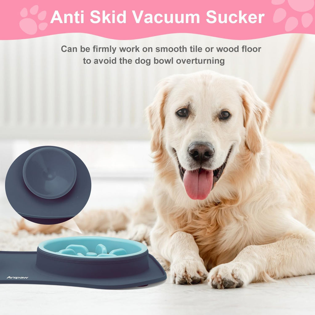 Slow Feeder Dog Bowls 3 in 1 Stainless Steel Food Water Bowl to Slow Eating | Durable, Non-spill & Non-skid with Silicone Mat Design, Slow Down Eating, Suitable for Small Medium Large Dogs and Cats