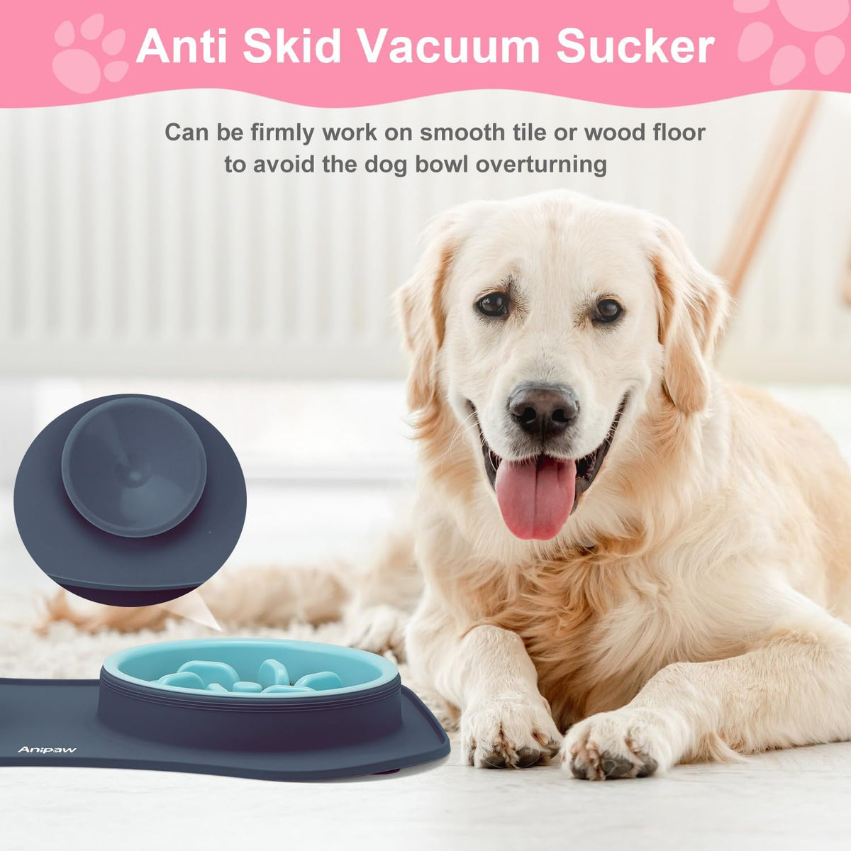 Slow Feeder Dog Bowls 3 in 1 Stainless Steel Food Water Bowl to Slow Eating | Durable, Non-spill & Non-skid with Silicone Mat Design, Slow Down Eating, Suitable for Small Medium Large Dogs and Cats