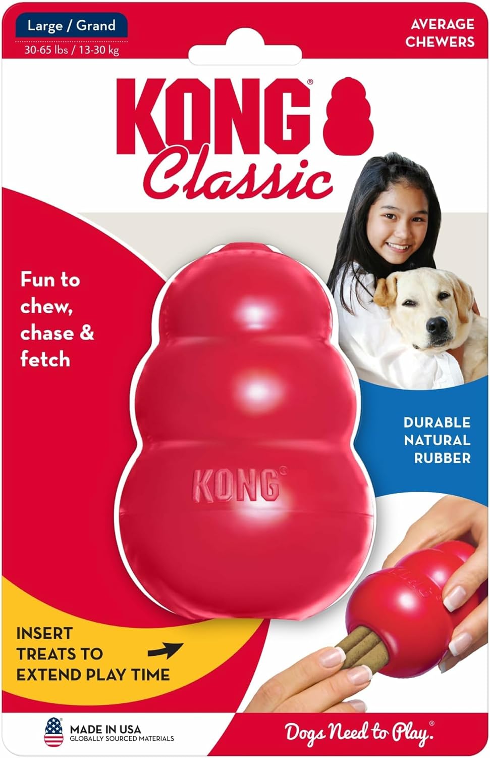 KONG Classic Stuffable Dog Toy, Natural Rubber, for Large Dogs (Pack of 2) | Treat-Filling Fetch & Chew Toy with Erratic Bounce, Made from KONG Durable Natural Rubber for Extended Playtime