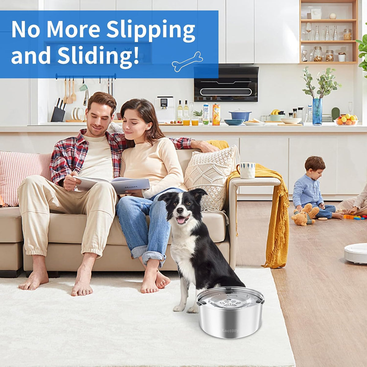 3L/101oz Dog Water Bowl Stainless Steel Slow Water Bowl for Dog | No-Spill Slow Drinking Water Bowl for Medium Large Dogs, Spill Proof Dog Water Bowl for Home, Vehicle and Travel Use