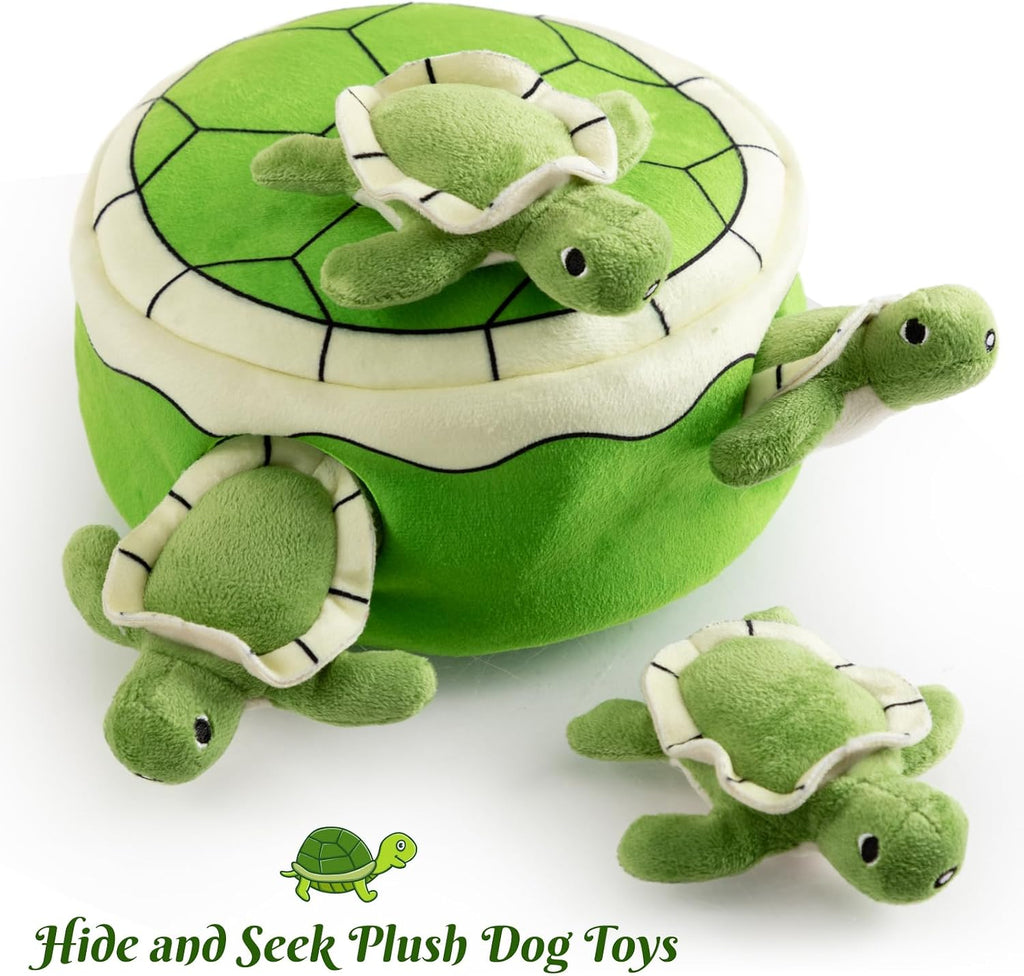 Hollypet Squeaky Hide and Seek Dog Toys for Small and Medium Dogs, Turtle | Interactive Plush Stuffed Dog Squeak Toys for Small Medium Sized Dogs and Non-Aggressive Chewers, Puppy Teeth Clean Chew Toys