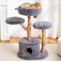 HITTITE Natural Wood Cat Tree Tower with Scratching Post, 40 Inches Tall Modern Cat Tower with Cozy Bed and Condo, Luxury Real Branch Cat Tree for Indoor Cats Large Adult, Grey.