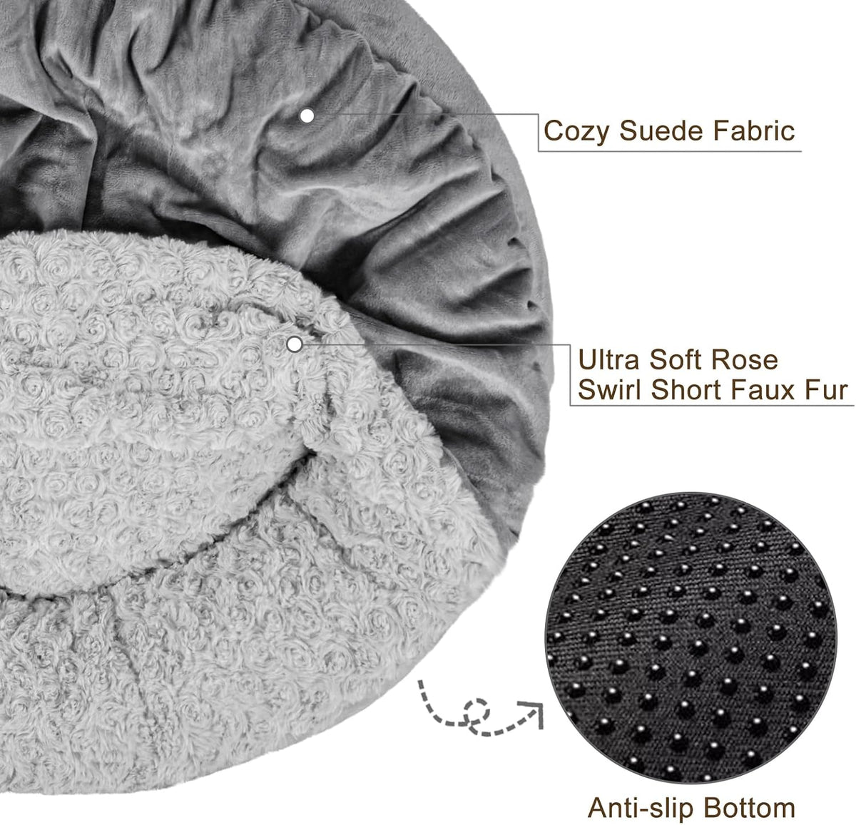 JOEJOY Small Dog Bed Cat Bed with Hooded Blanket, Cozy Cuddler Luxury Puppy Pet Bed, Donut Round Calming Anti-Anxiety Dog Burrow Cave Bed - Anti-Slip Bottom and Machine Washable 23 inch