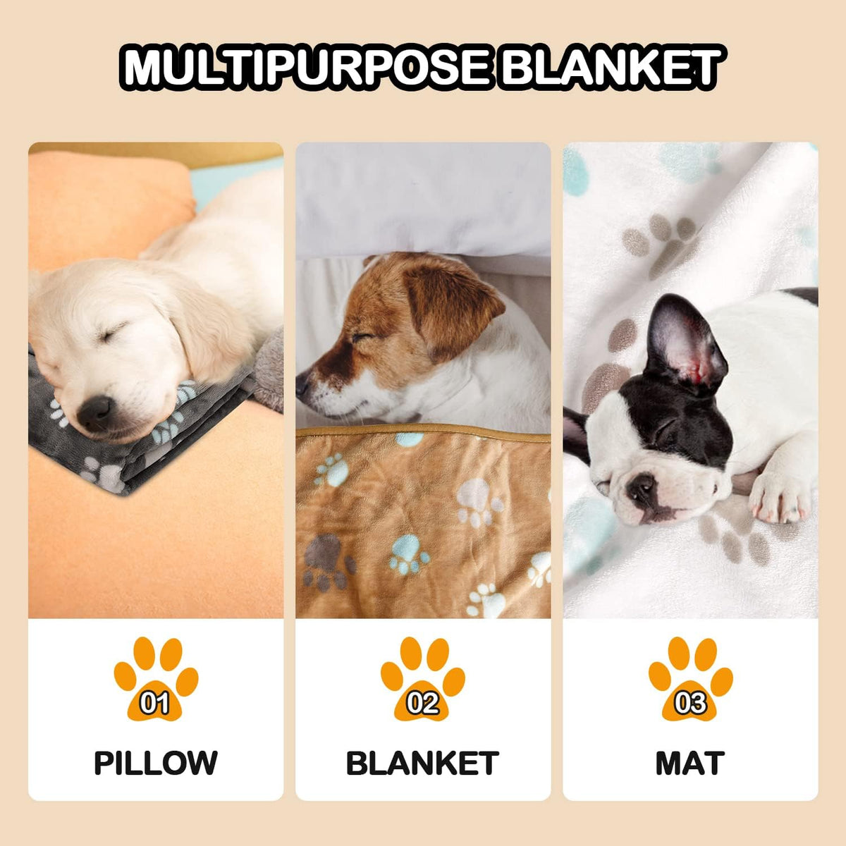 Rezutan 3 Pack Premium Soft Dog Blanket for Medium Dogs Puppy & Cat