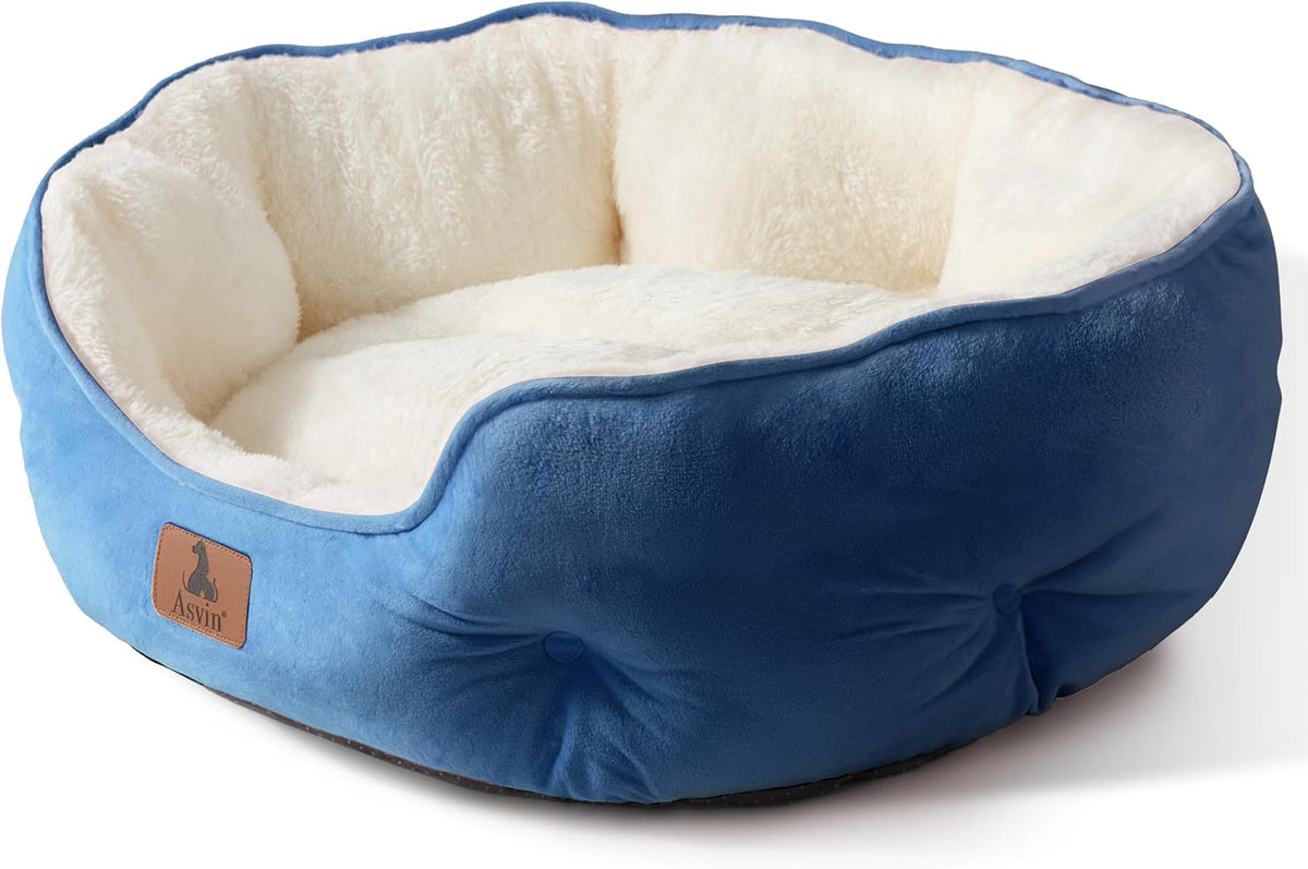 Asvin Medium Dog Bed for Medium Dogs, Cat Beds for Indoor Cats, Pet Bed for Puppy and Kitty, Extra Soft & Machine Washable with Anti-Slip & Water-Resistant Oxford Bottom, Light Blue, 25 inches
