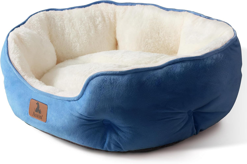 Asvin Small Dog Bed for Small Dogs, Cat Beds for Indoor Cats, Pet Bed for Puppy and Kitty, Extra Soft & Machine Washable with Anti-Slip & Water-Resistant Oxford Bottom, Light Blue, 20 inches