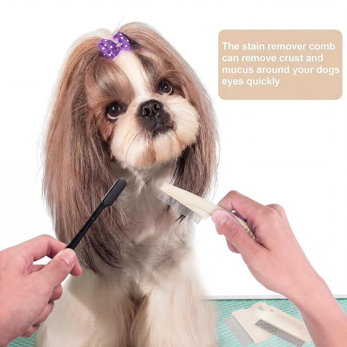 Fullhawl 5 Pcs Dog Eye Combs Tear Stain Remover Combs, Beige, Black