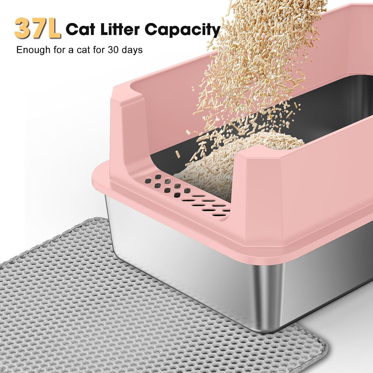 FURTIME Stainless Steel Cat Litter Box, Extra Large Cats Metal Litter Box