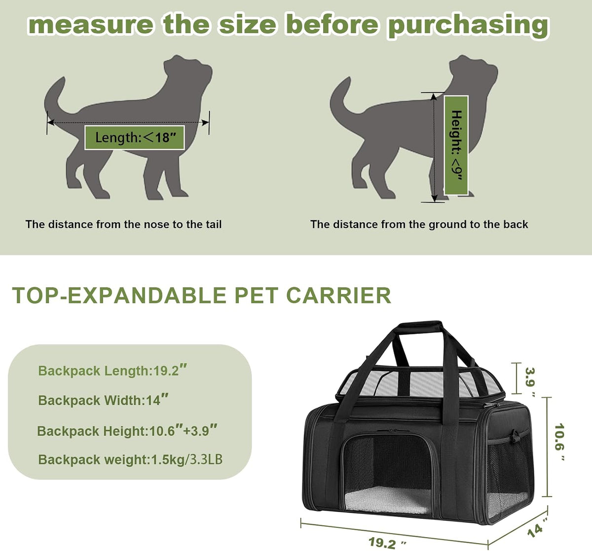 Pet Cat Dog Carrier, Puppy Crate Cage Bag, Large Expandable Travel Backpack