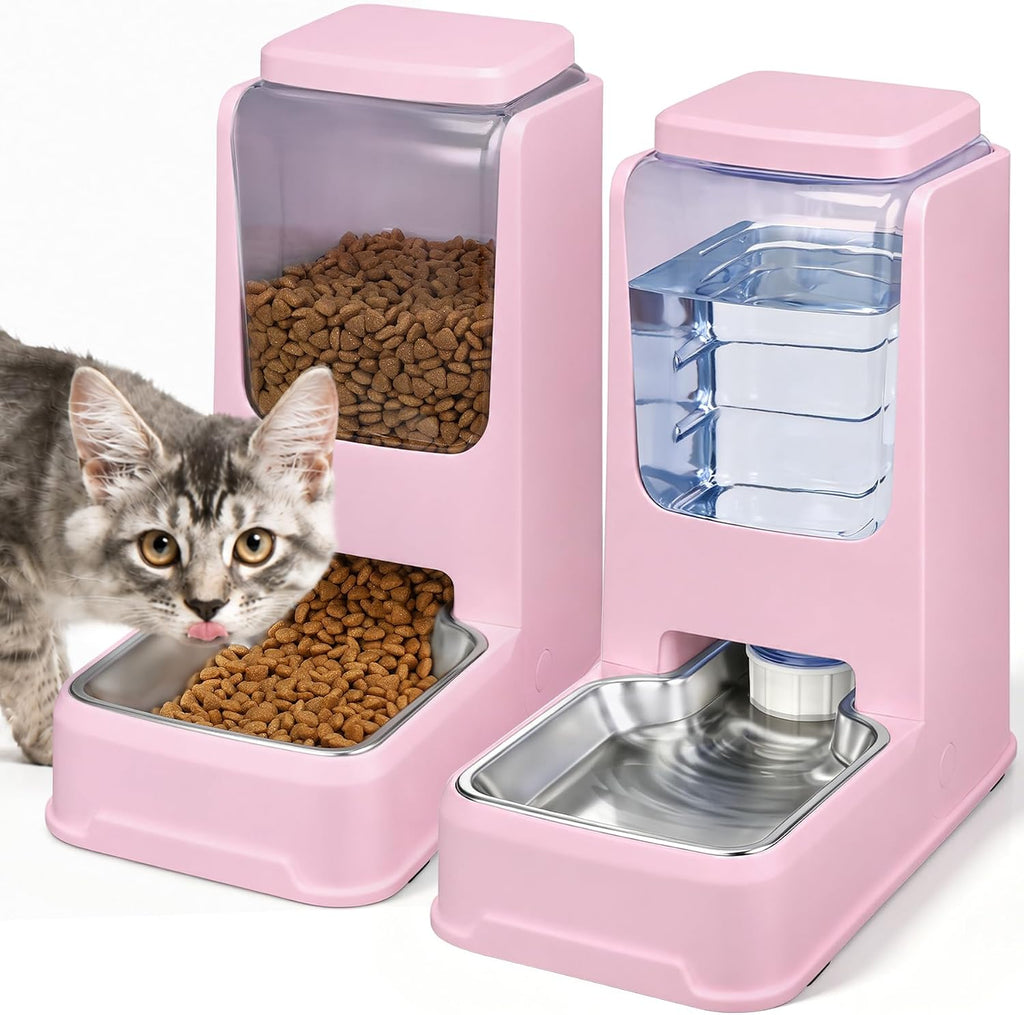 Automatic Cat Dog Feeder and Water Dispenser Set with Stainless Steel Bowl