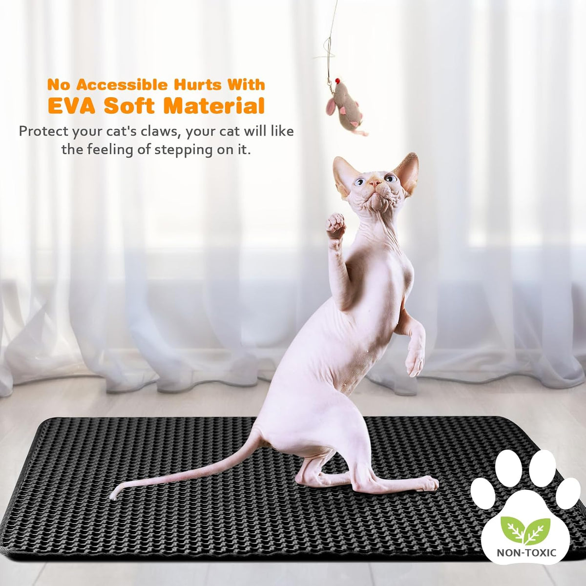 Cat Litter Mat 18"x24",Double Layer EVA litterbox Mat, Black