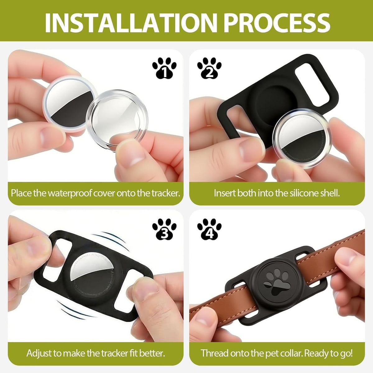 Linsaner Waterproof Dog Collar Holder for AirTag 1st & 2nd Gen, Clear