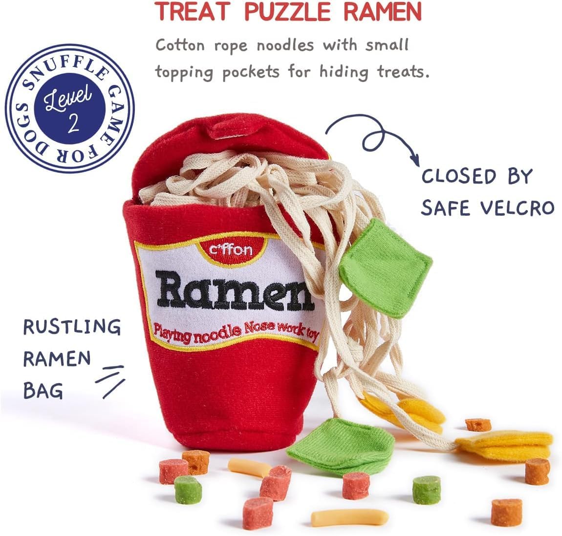 CHEWFFON Dog Puzzle Toy, Interactive Treat Hiding Enrichment Crinkle Toy | Hide & Seek Snuffle Crinkle, Nose Work Enrichment, Treat Dispensing Fun, Ramen Cup Design for Small & Medium Dogs
