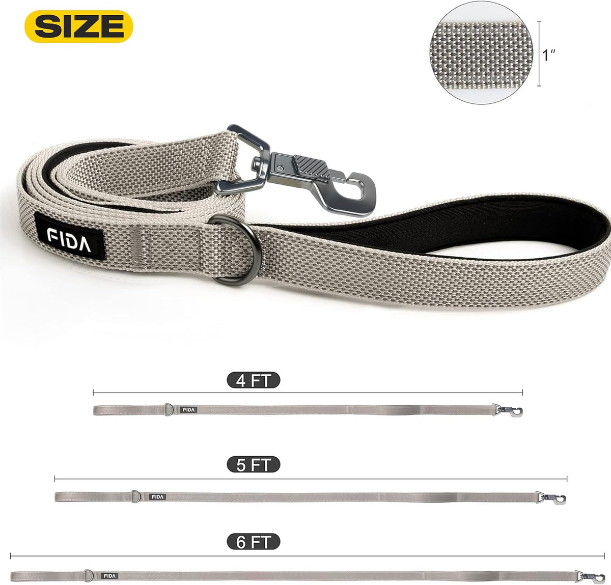 Fida Heavy Duty Dog Leash for Medium Large Dogs, 6 FT, Dual Padded Handles