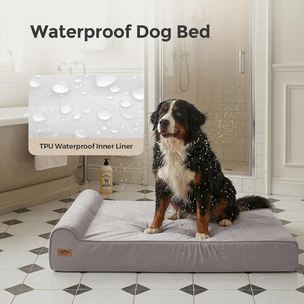 Sytopia XXL 35D Memory Foam Dog Bed for Extra Large Dogs – 7" Thick Orthopedic Pet Couch for Seniors and Big Breeds up to 150 Pounds, with Waterproof Liner & Washable Cover, Nonskid Bottom, Grey