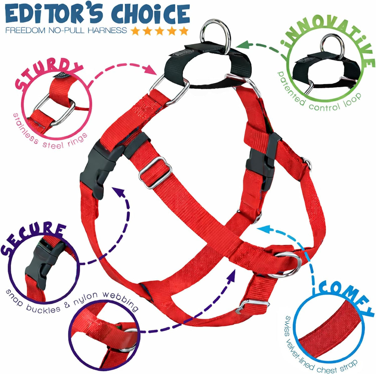 2 Hounds Design Freedom No Pull Dog Harness and Leash, 1" XL, Red