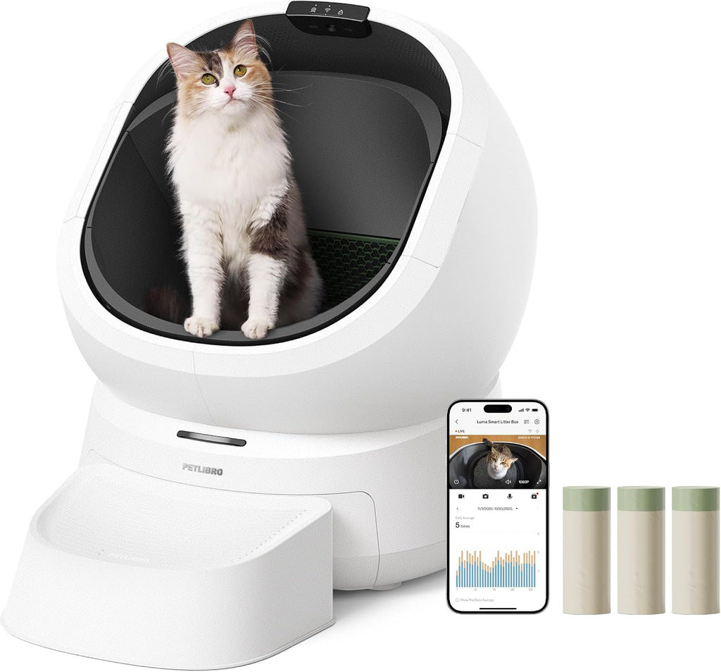 PETLIBRO Automatic Cat Litter Box with AI Waste Analysis, Self Cleaning Cat Litter Box with 55 Count Litter Liners, Smart Luma Litter Box with Auto Odor-Control, Multi-Cats Recognition, Usage Tracking