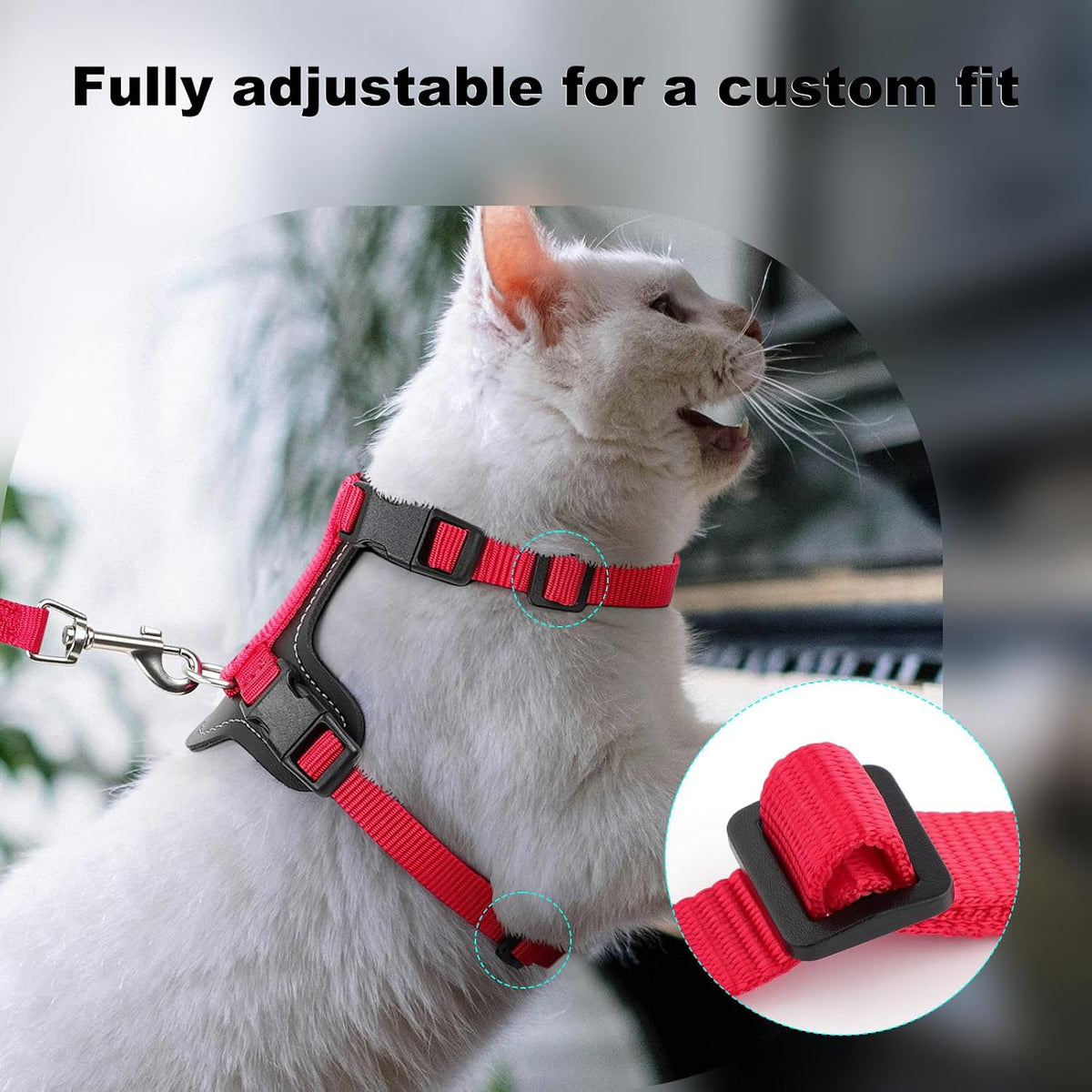 Plutus Pet Adjustable Cat Harness and Leash Set, with Leather Trim
